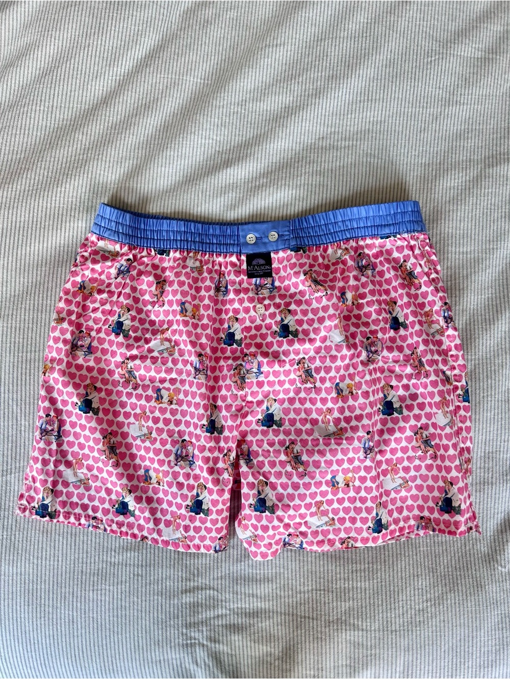 McAlson Pink Heart Retro Print Boxer Shorts / Lounge Shorts